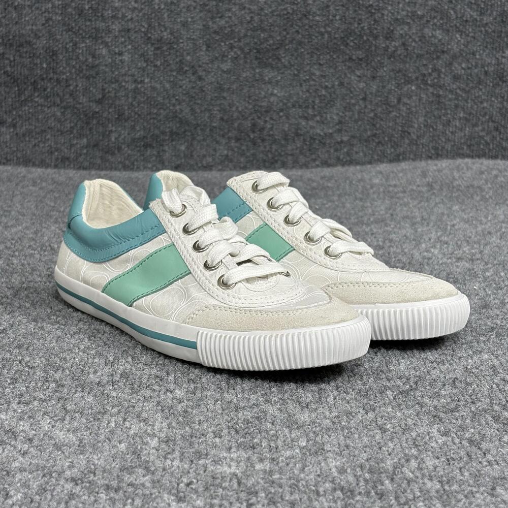 Coach Shoes Womens Size 6 White Surf Cady Canvas Calf Logo Stripe Sneakers A1236